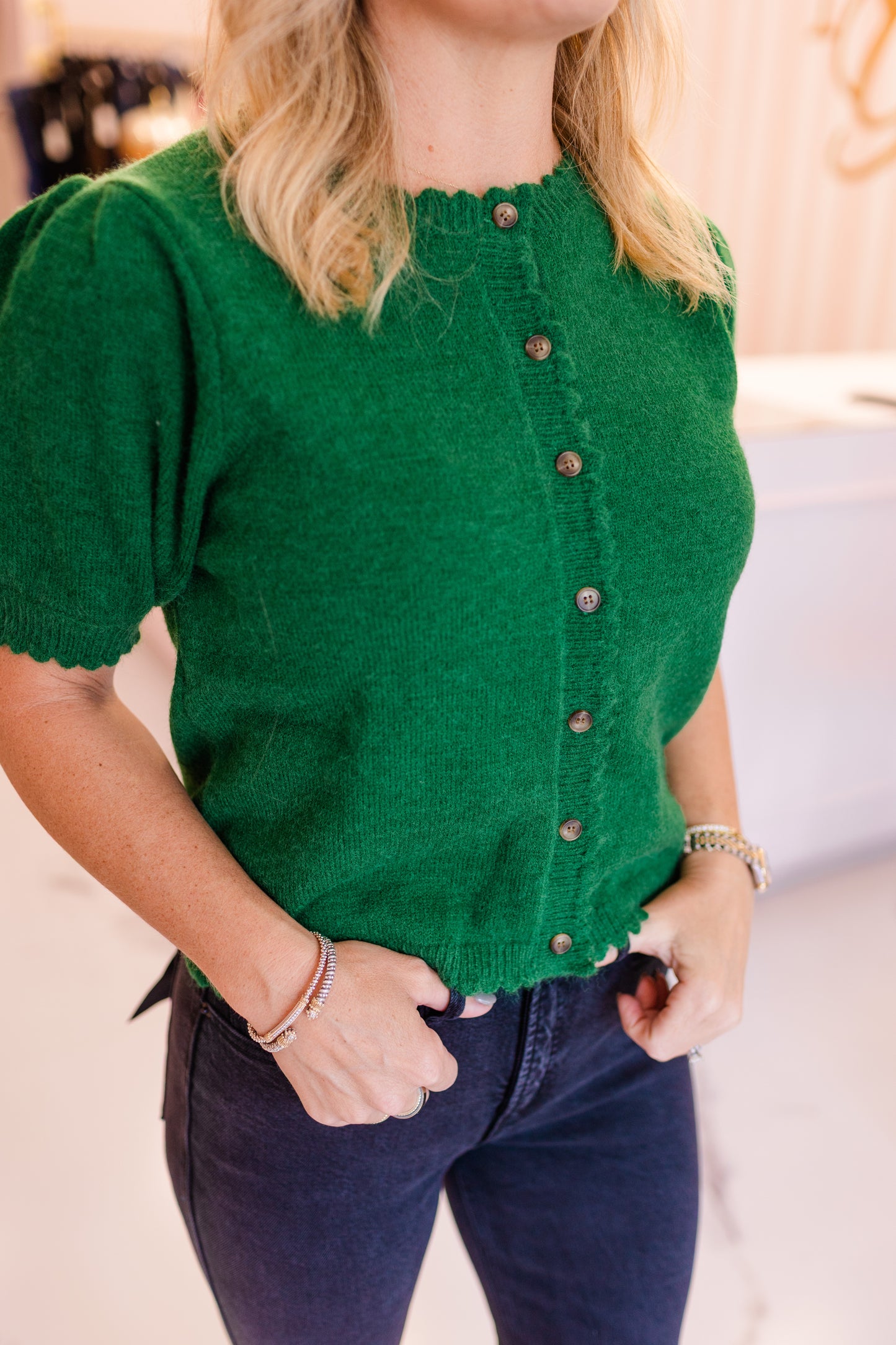 Evergreen Scallop Cardigan