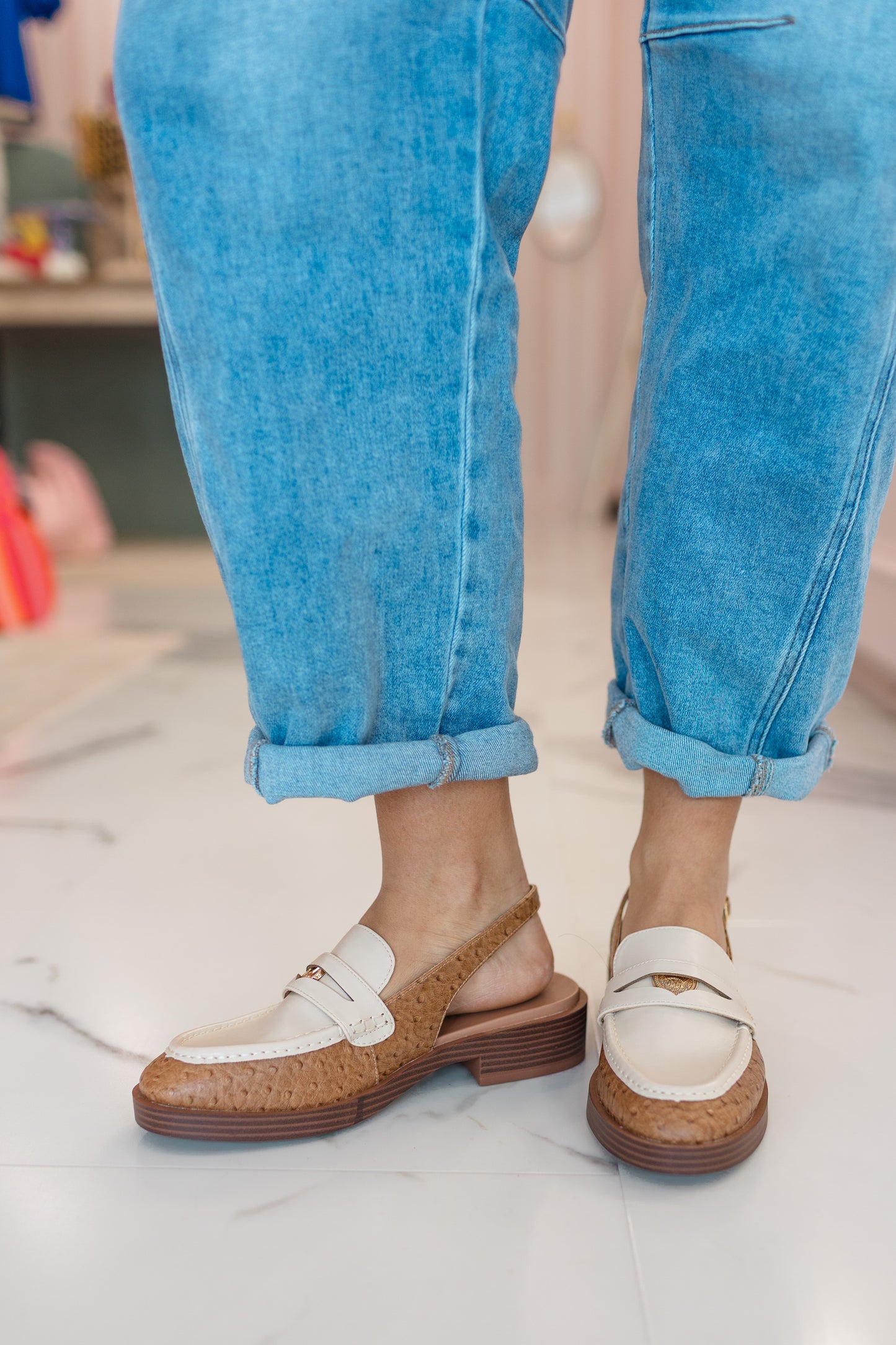 Ostrich Contrast Slingback Loafer