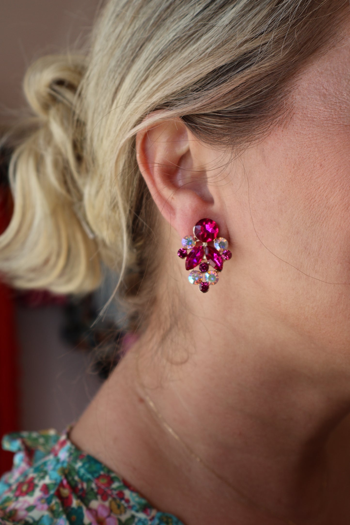 Gemmed Glow Studs - Fuchsia Pink