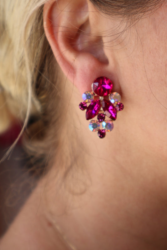 Gemmed Glow Studs - Fuchsia Pink