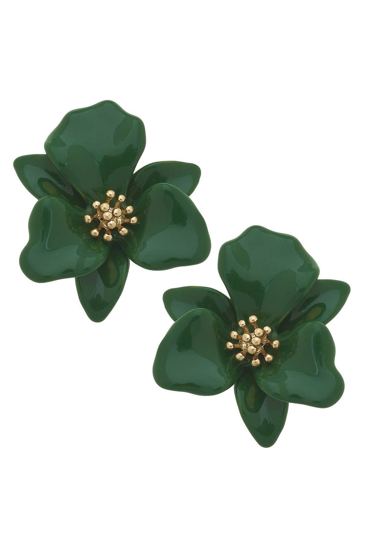 Valentina Enamel Flower Statement Earrings: Black