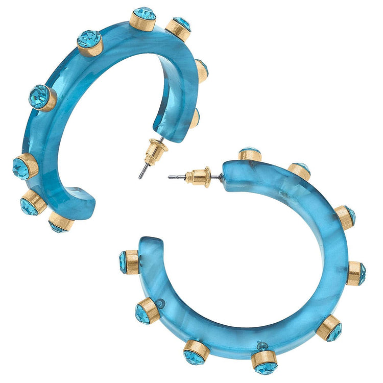 Renee Resin and Rhinestone Hoop Earrings: Navy