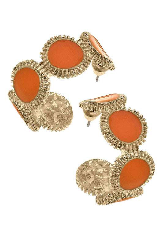 Bianca Fluted Enamel Disc Hoop Earrings: Orange