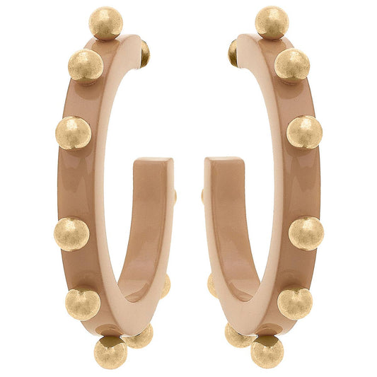 Kelley Studded Metal and Resin Hoop Earrings: Cocoa