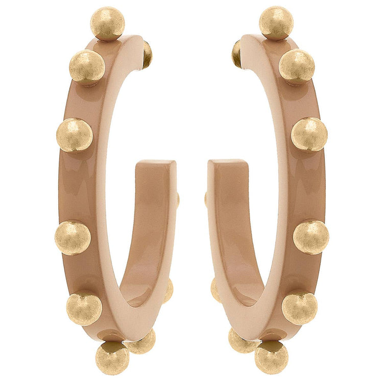 Kelley Studded Metal and Resin Hoop Earrings: Cocoa