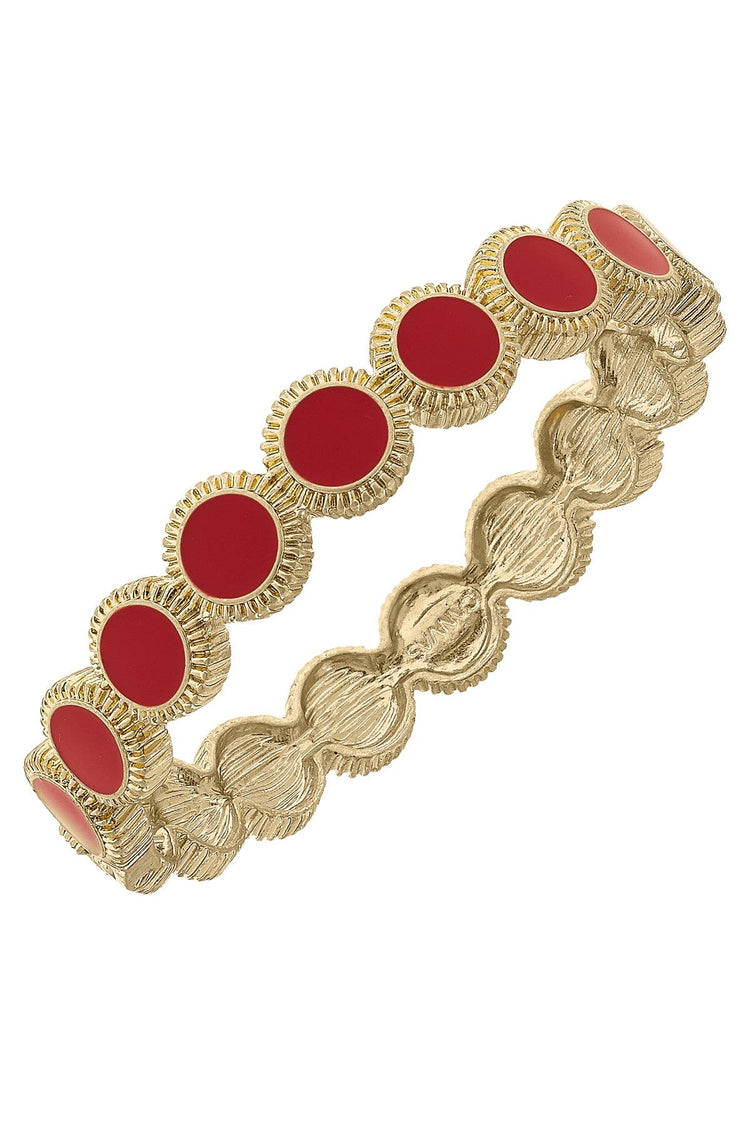 Bianca Fluted Enamel Disc Bangle: Red