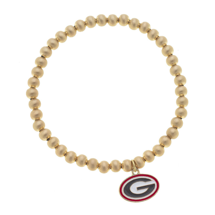 Georgia Bulldogs Ball Bead Stretch Bracelet in Satin Gold