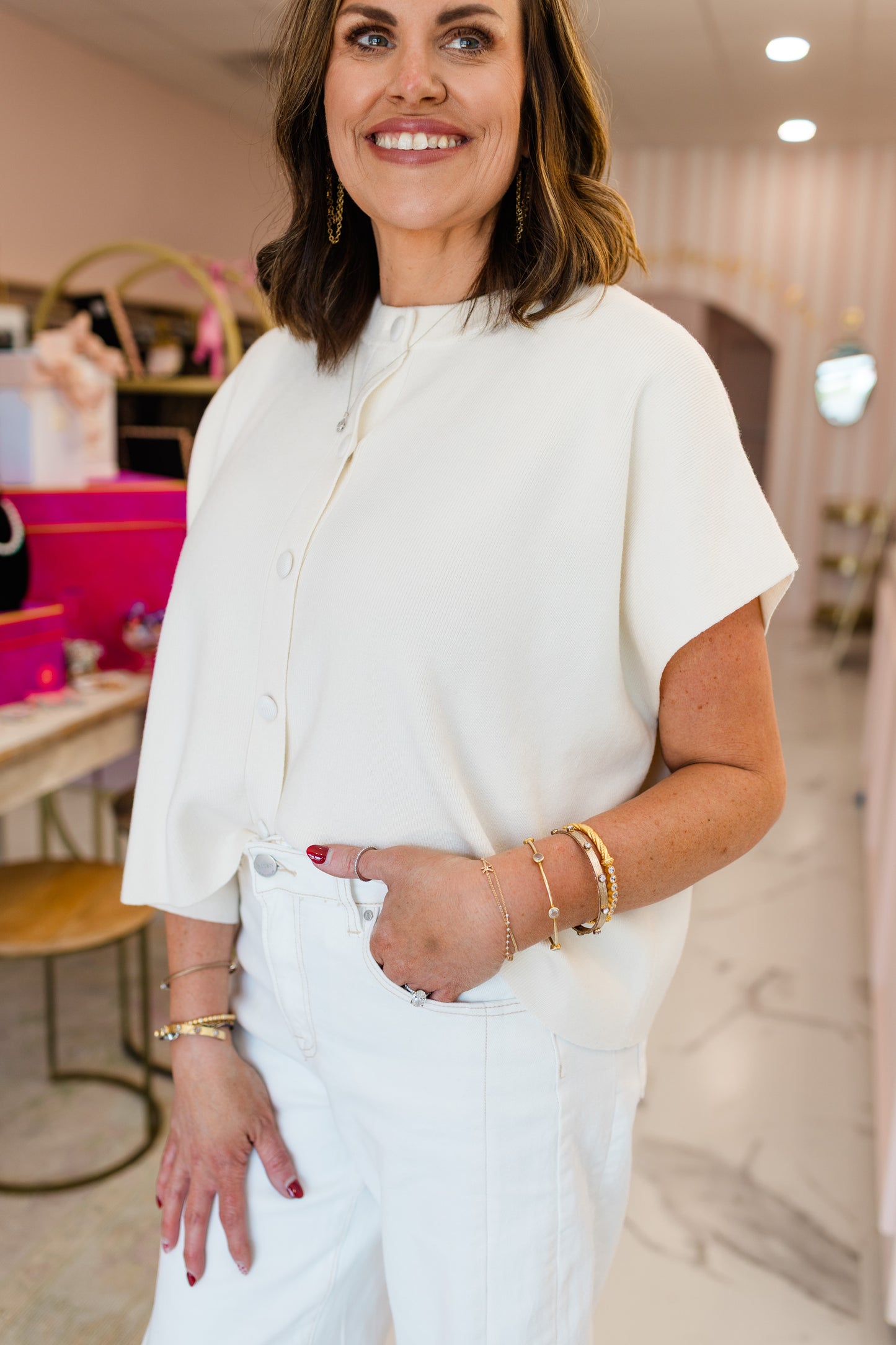 The Everly Button Knit Top