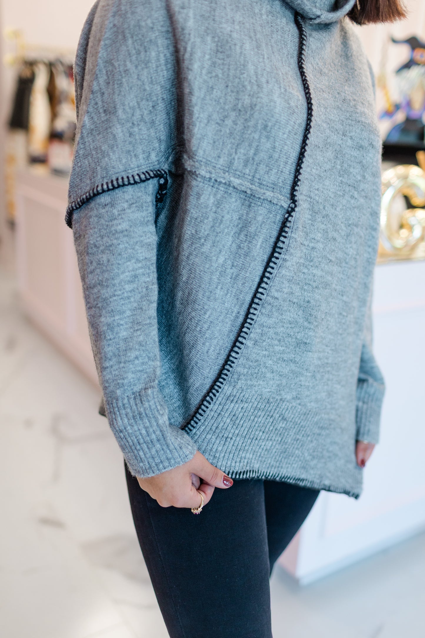Stitch Detail Funnel Sweater
