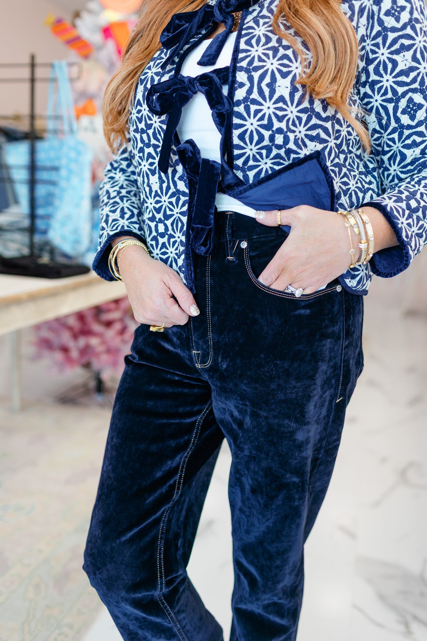 Good Icon Straight Velvet Denim Jeans