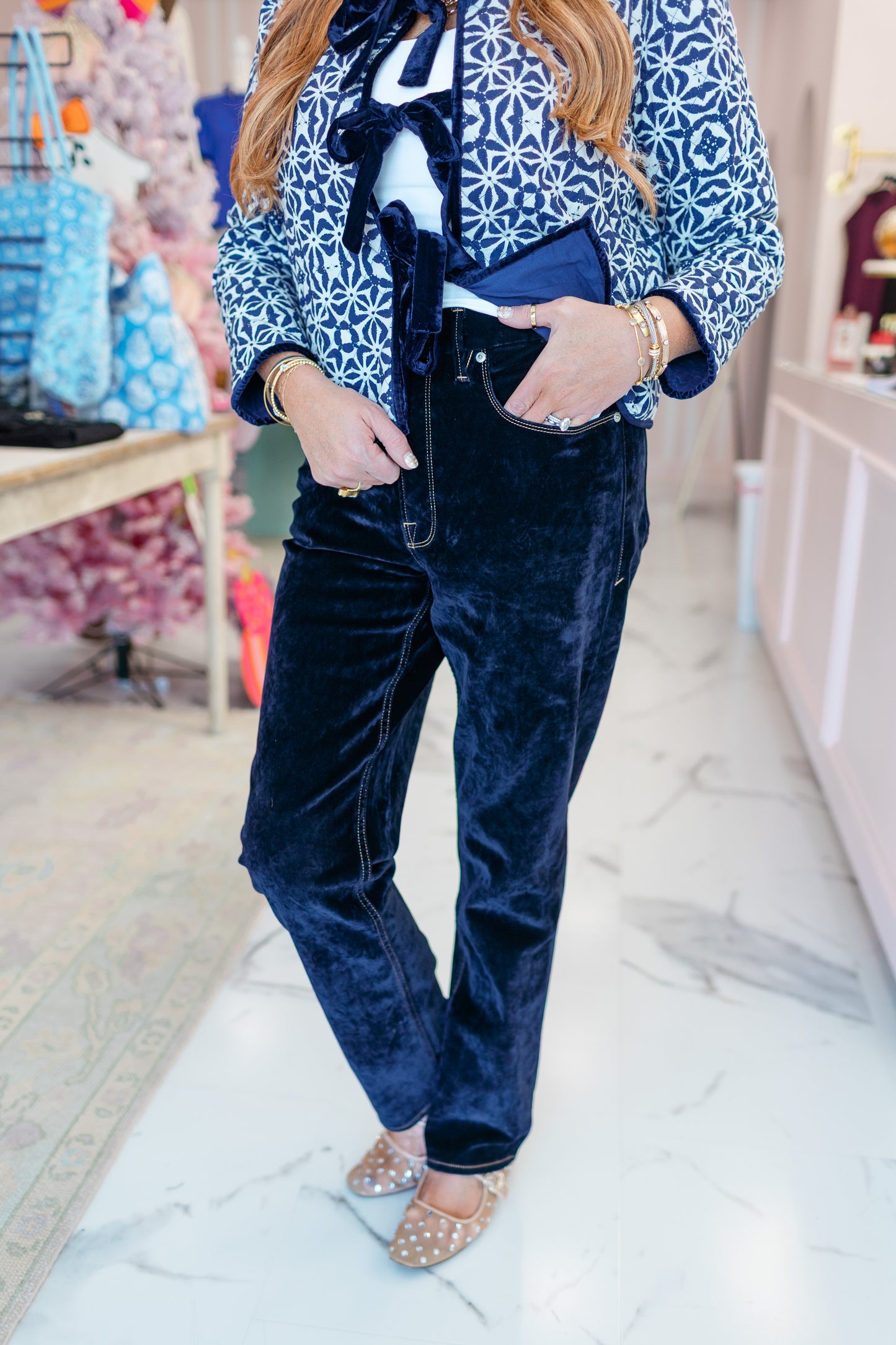 Good Icon Straight Velvet Denim Jeans