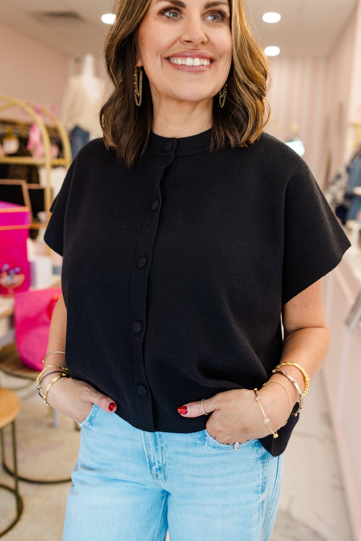 The Everly Button Knit Top