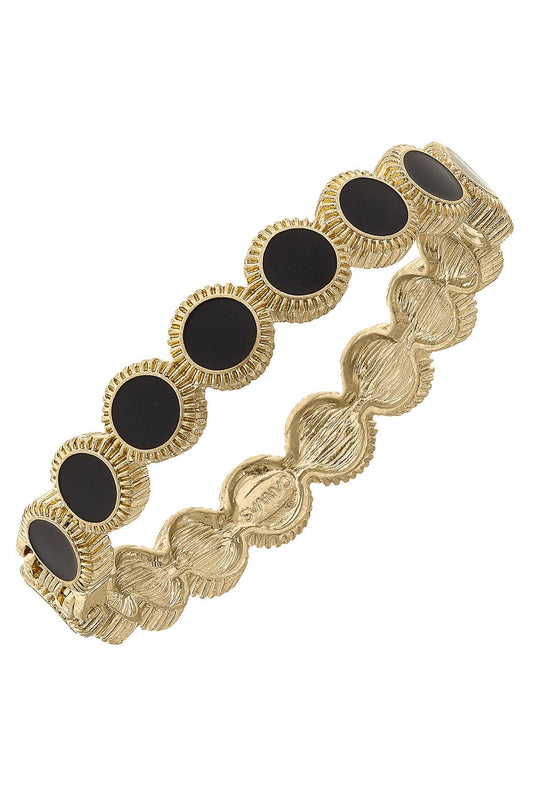 Bianca Fluted Enamel Disc Bangle: Black