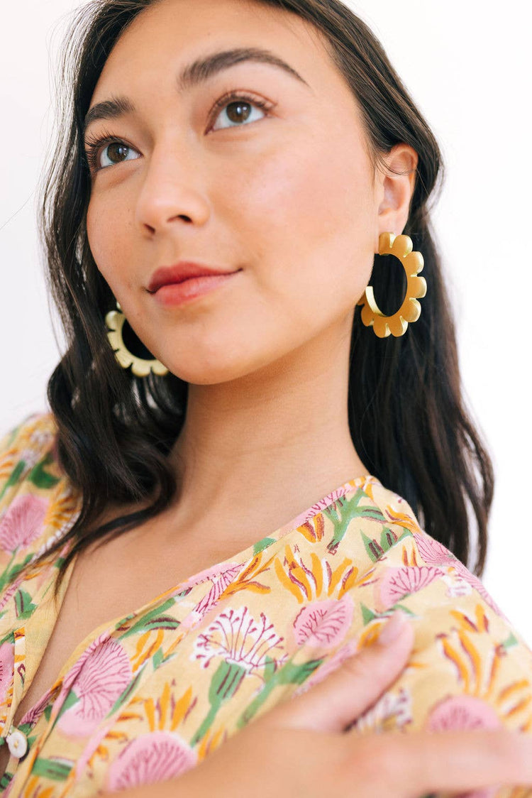 Gold Flower Outline Hoops