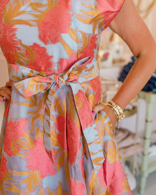 Olivia Gown Hot Coral Pansy Jacquard