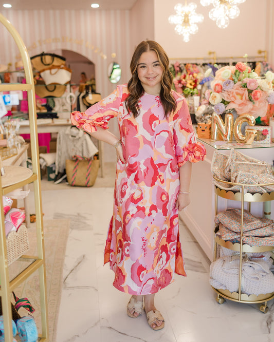 Bronwyn Dress Pink Retro Jacquard
