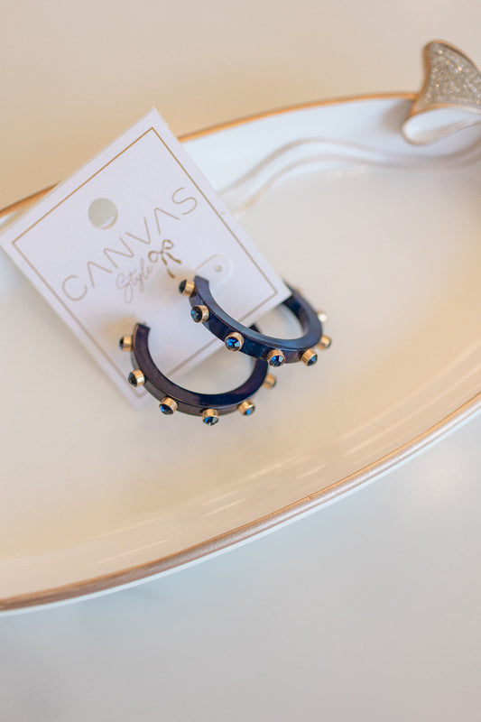 Navy Resin and Rhinestone Hoop
