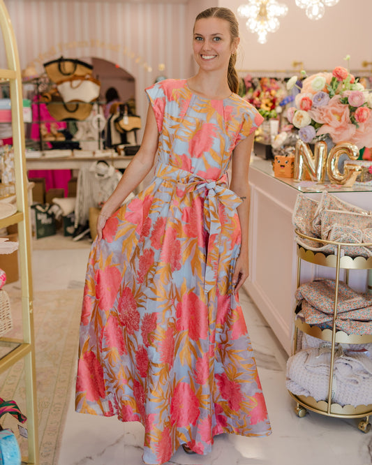 Olivia Gown Hot Coral Pansy Jacquard