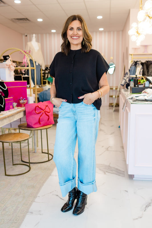 Super High Rise Light Wash Cuffed Baggy Wide Jeans