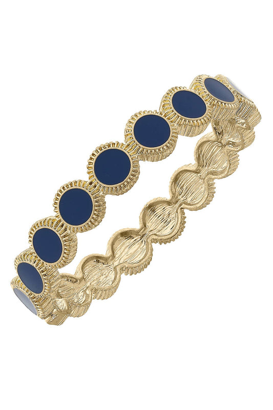 Bianca Fluted Enamel Disc Bangle: Black