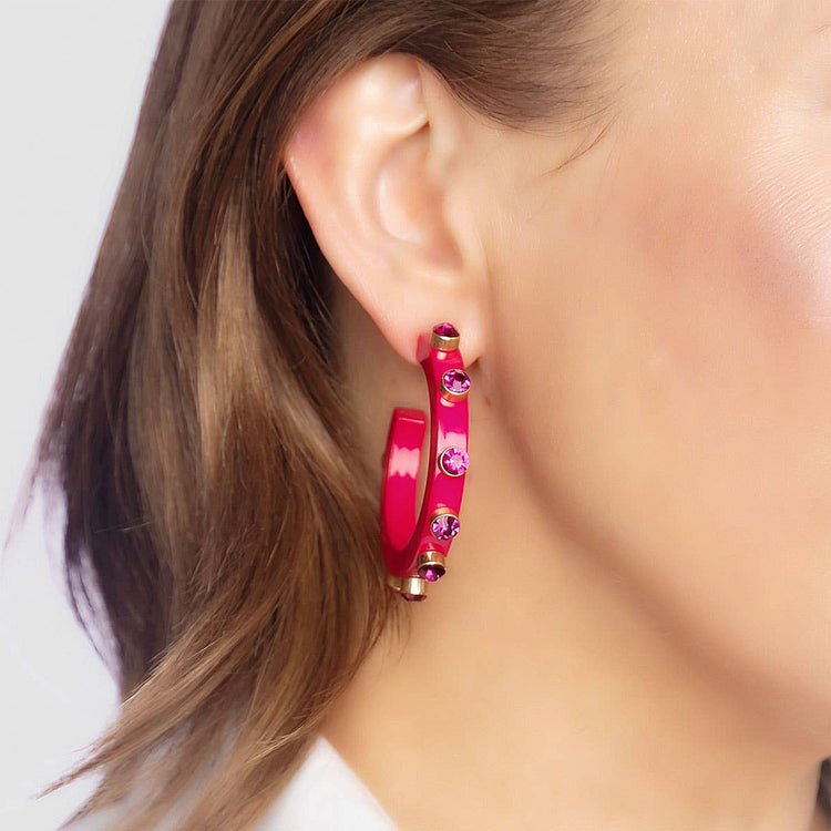 Renee Resin and Rhinestone Hoop Earrings: Navy