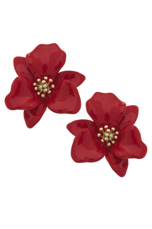 Valentina Enamel Flower Statement Earrings: Black