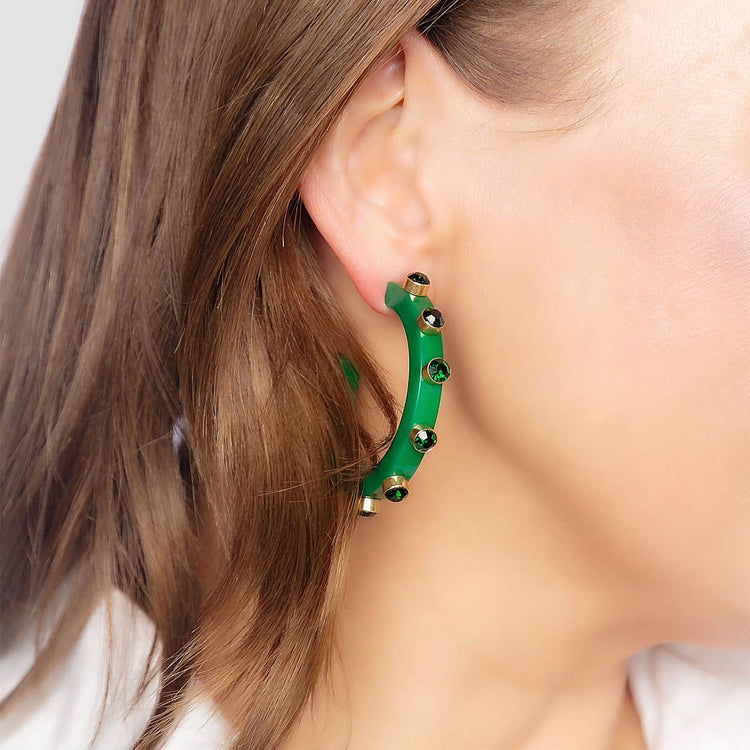 Renee Resin and Rhinestone Hoop Earrings: Orange