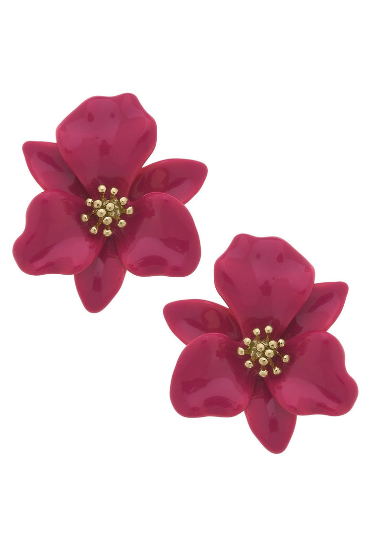 Valentina Enamel Flower Statement Earrings: Red