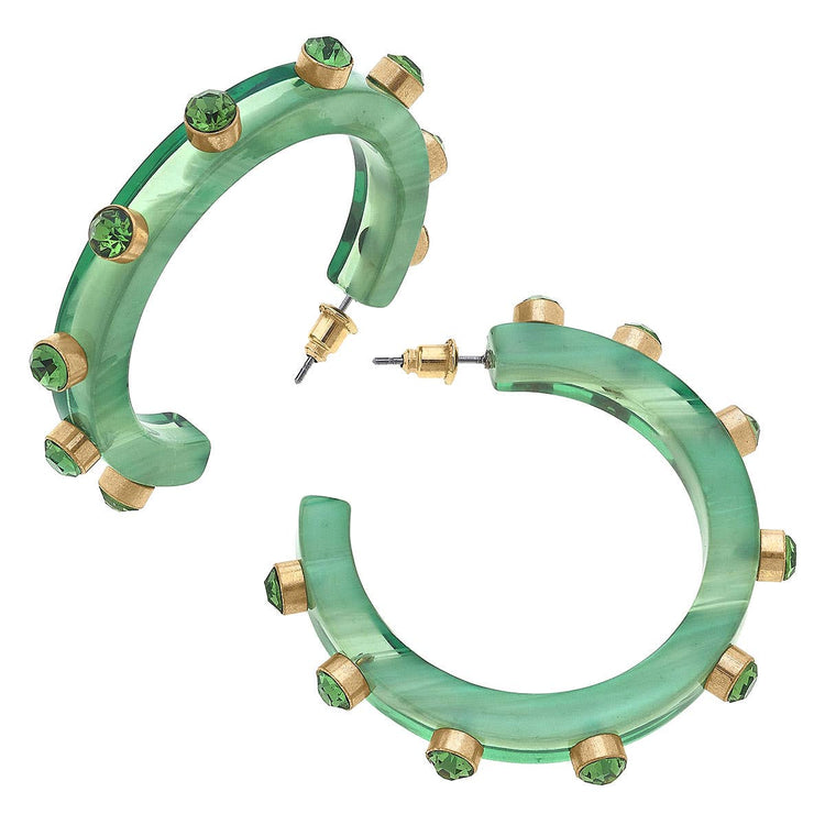 Renee Resin and Rhinestone Hoop Earrings: Black