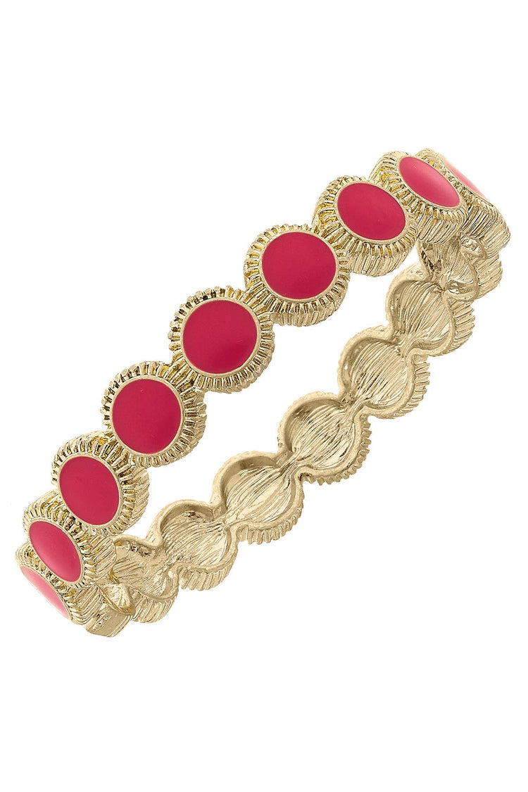 Bianca Fluted Enamel Disc Bangle: Red