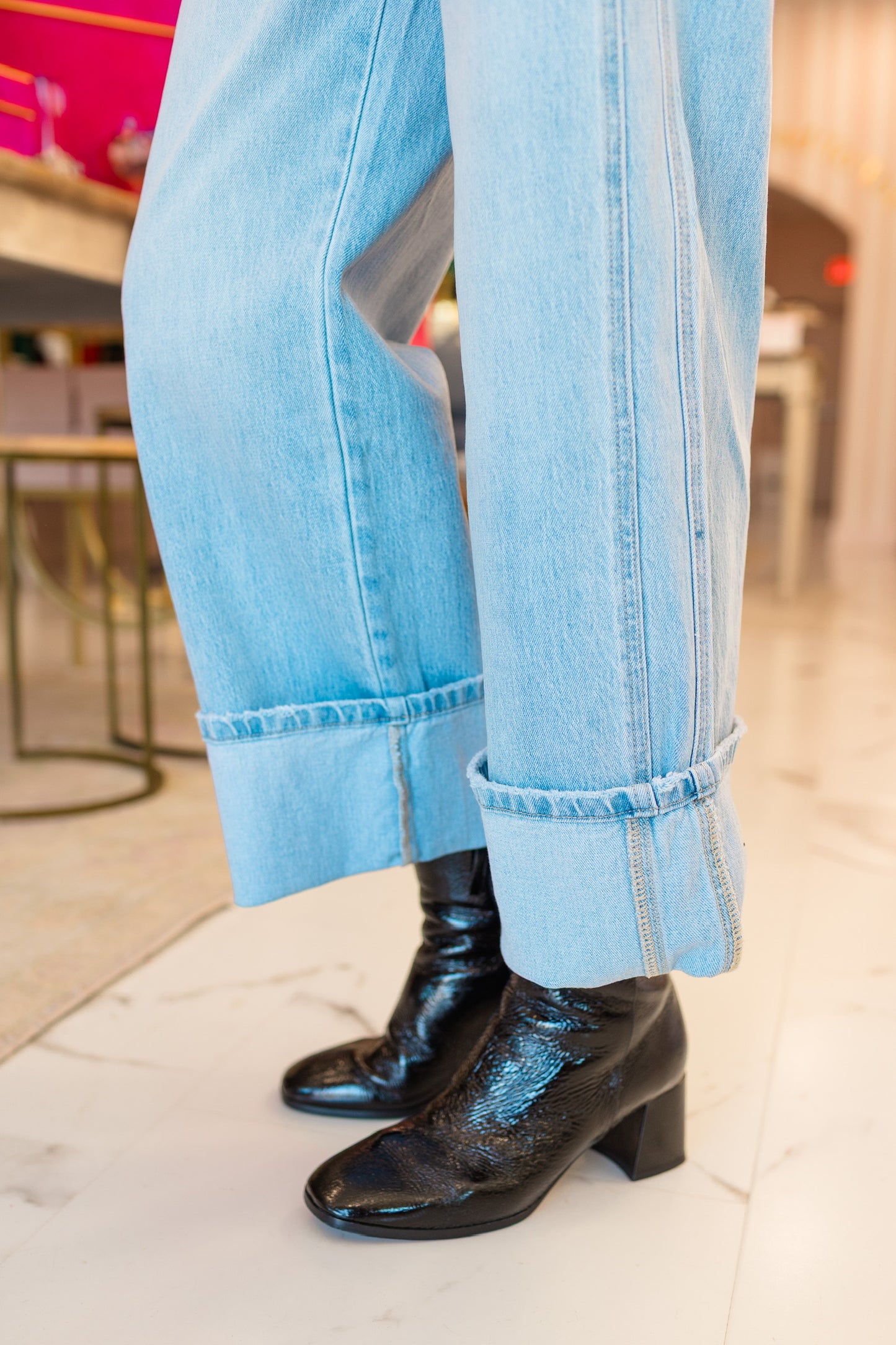 Super High Rise Light Wash Cuffed Baggy Wide Jeans