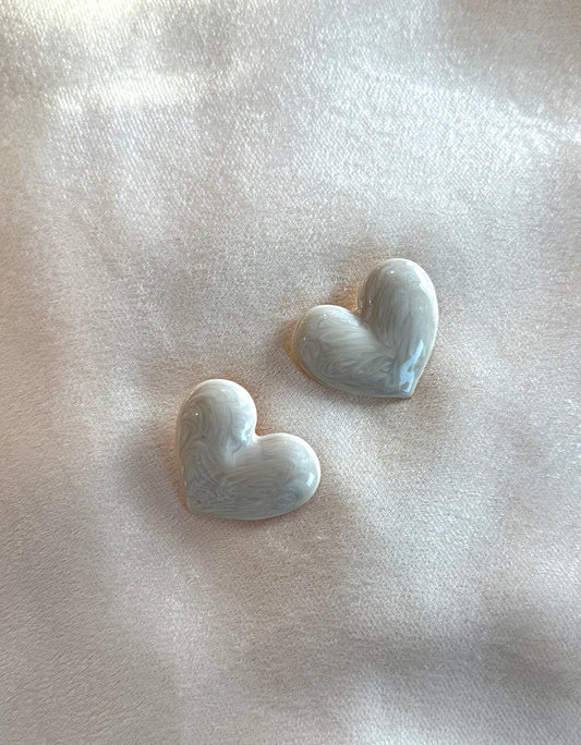 Pearl Puff Heart Stud Earrings