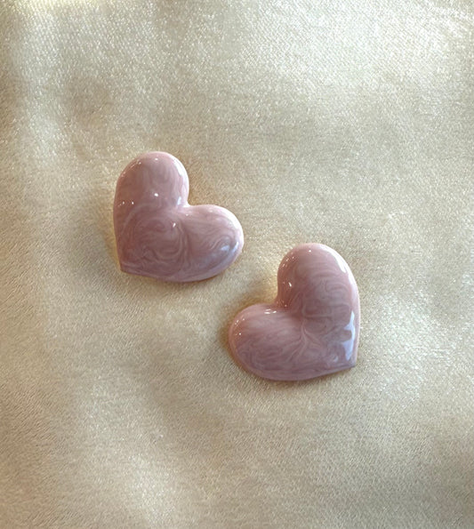 Pink Puff Heart Stud Earrings