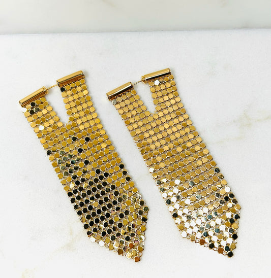 Gold Disco Fringe Earrings
