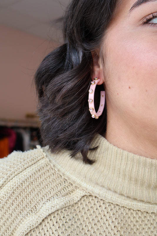 Pink Crystal Halo Hoops