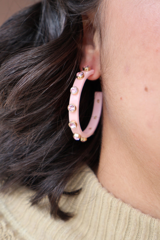Pink Crystal Halo Hoops