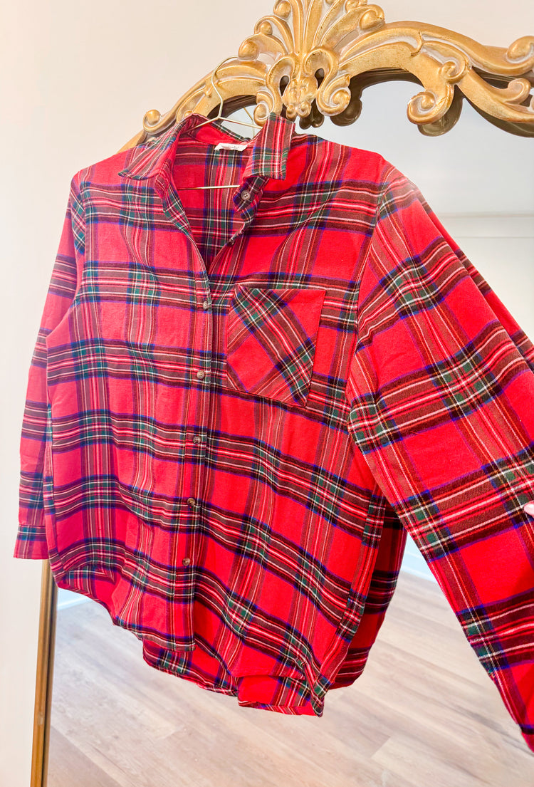 Red Ribbon Plaid Top