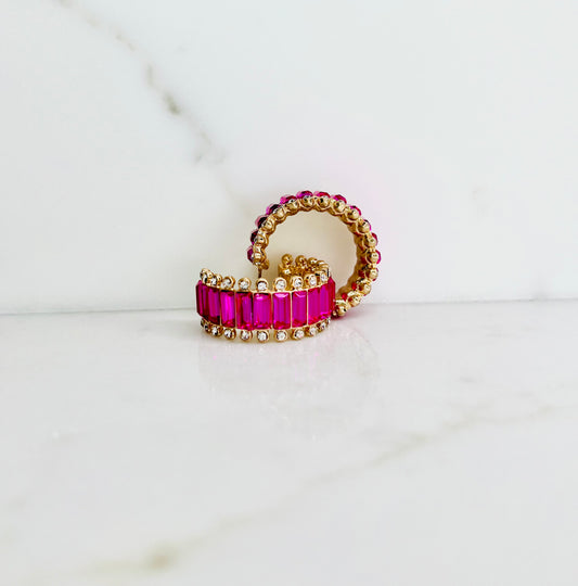 Pink Rhinestone Baguette Hoop Earrings