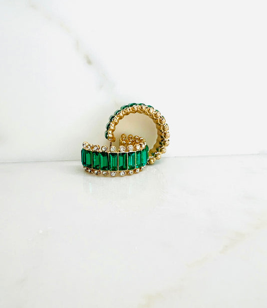 Emerald Rhinestone Baguette Hoop Earrings