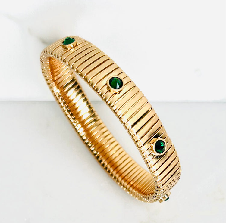 Emerald Rhinestone Watchband Bangle