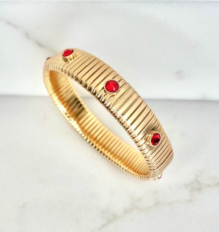 Red Rhinestone Watchband Bangle