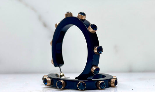 Navy Resin and Rhinestone Hoop