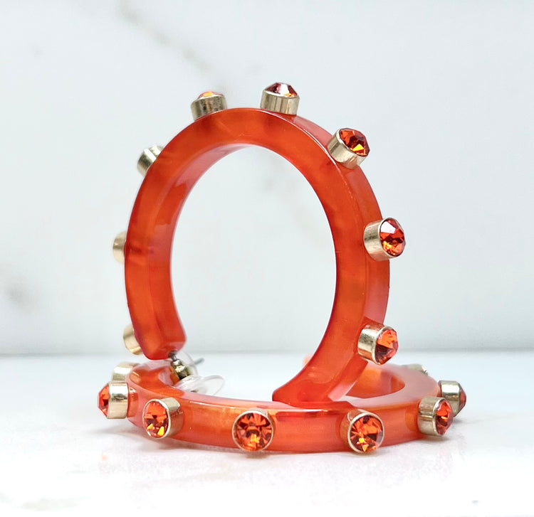 Orange Resin and Rhinestone Hoop