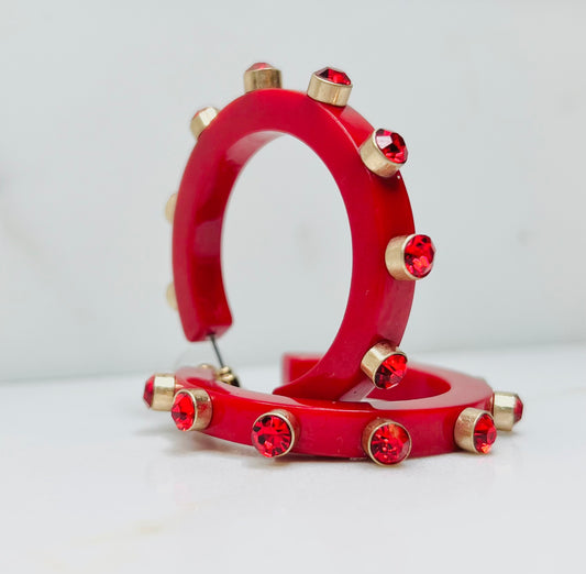 Red Resin and Rhinestone Hoop