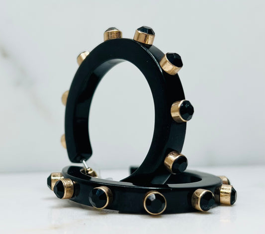 Black Resin and Rhinestone Hoop