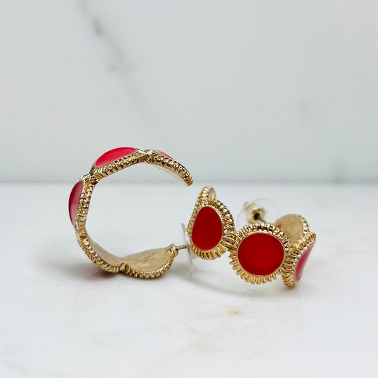 Red Disc Hoop Earrings