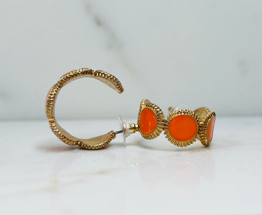 Orange Disc Hoop Earrings