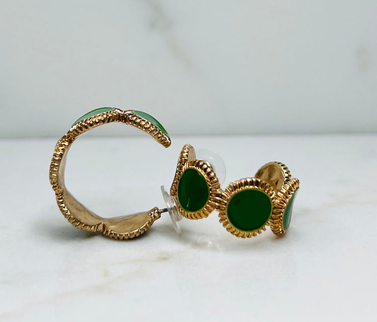 Green Disc Hoop Earrings