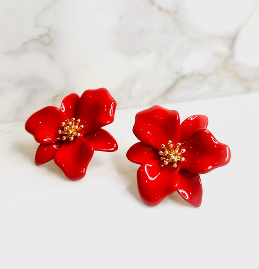 Red Flower Statement Earrings