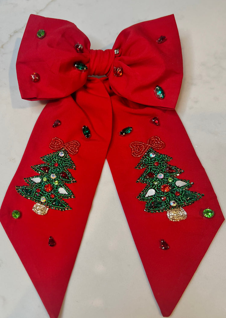 Red Hairbow + Beaded Detail